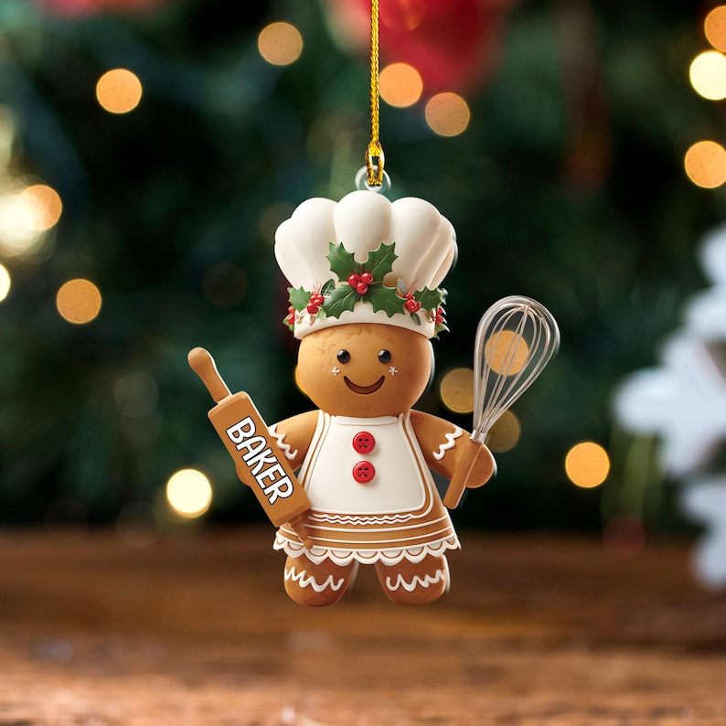 Cute Gingerbread Chef Ornament, Baking Spirits Bright Christmas Ornament, Holiday Gingerbread Man Decor, Christmas Tree Decoration