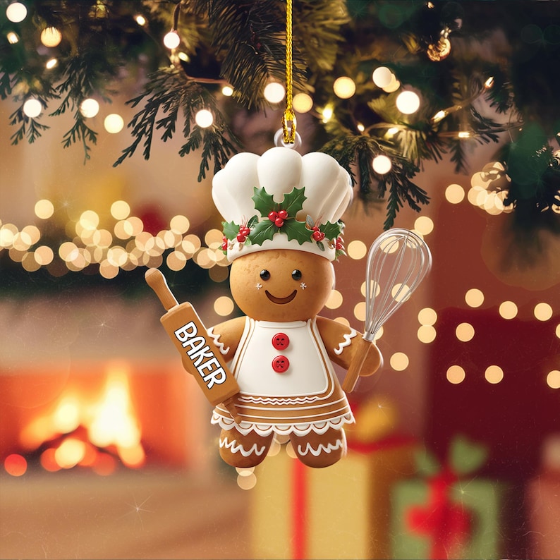 Cute Gingerbread Chef Ornament, Baking Spirits Bright Christmas Ornament, Holiday Gingerbread Man Decor, Christmas Tree Decoration