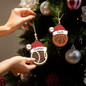 Personalized Sports Christmas Ornament, Custom 2 Layer Wooden Name Ornament, 9 Sport Options, Holiday Gift for Athletes & Fans, Christmas Gift