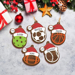 Personalized Sports Christmas Ornament, Custom 2 Layer Wooden Name Ornament, 9 Sport Options, Holiday Gift for Athletes & Fans, Christmas Gift