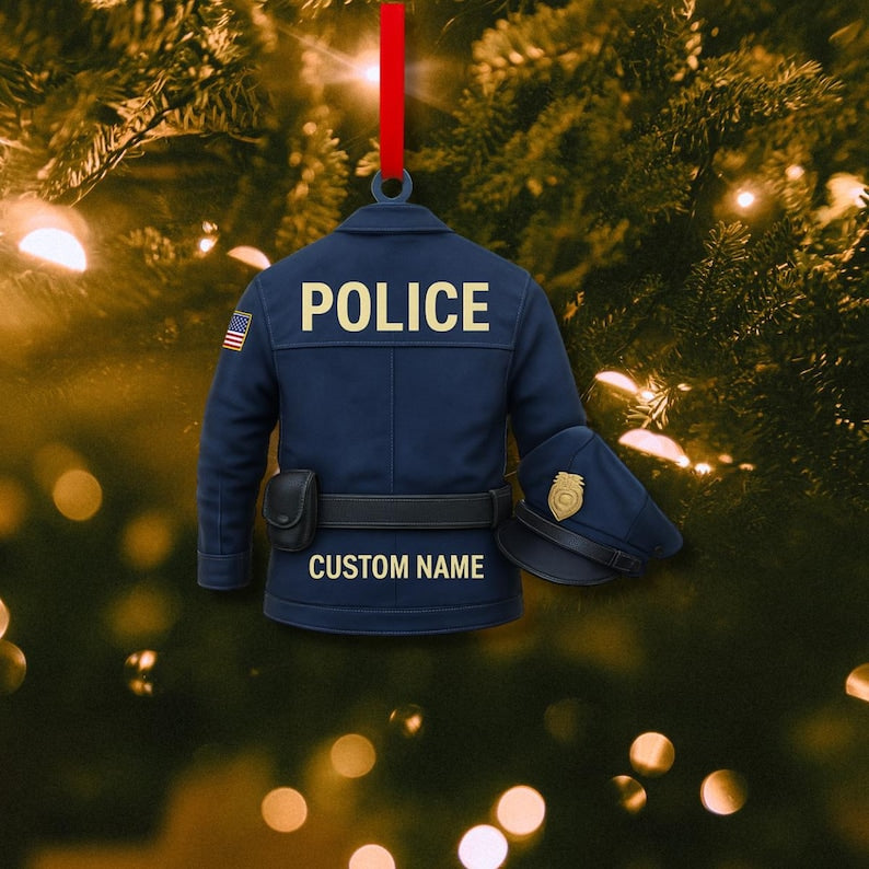 Custom Name Police 2d Flat Ornaments, Policeman Gifts, Police Uniform Ornaments, Gift For Police Flat 2d Ornament,Police Car Christmas Gifts