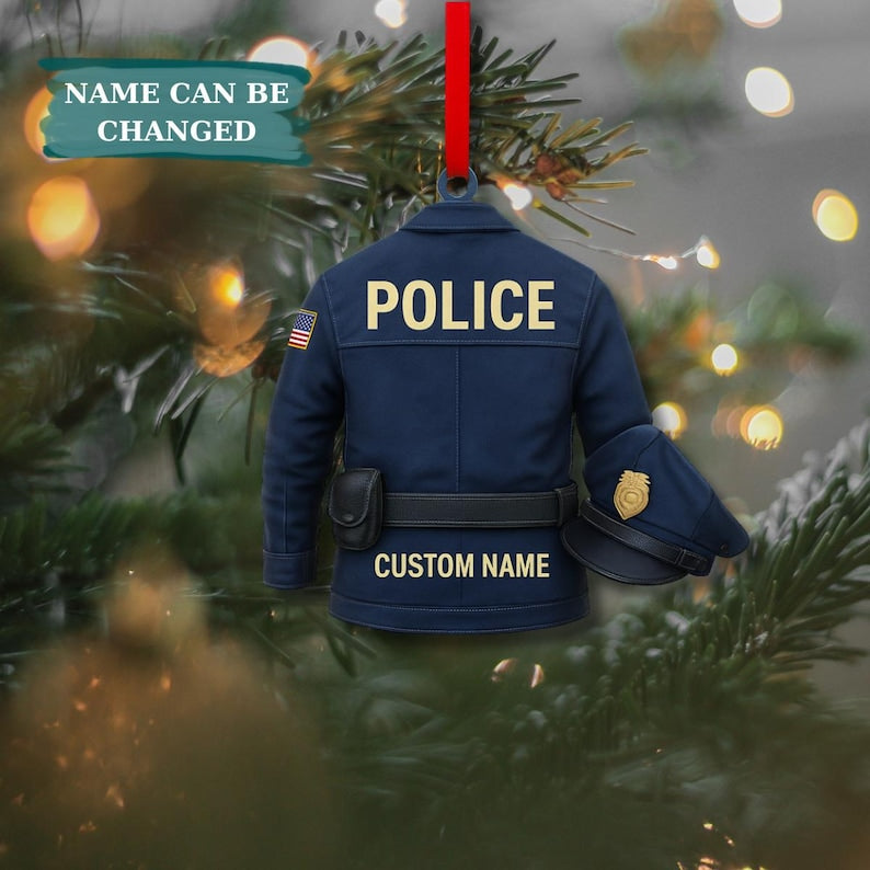 Custom Name Police 2d Flat Ornaments, Policeman Gifts, Police Uniform Ornaments, Gift For Police Flat 2d Ornament,Police Car Christmas Gifts