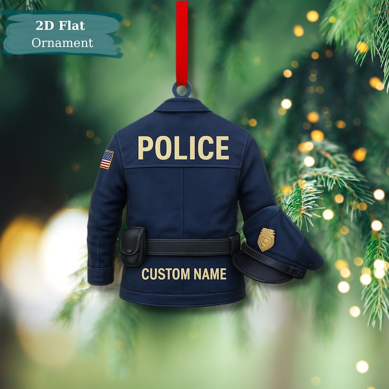 Custom Name Police 2d Flat Ornaments, Policeman Gifts, Police Uniform Ornaments, Gift For Police Flat 2d Ornament,Police Car Christmas Gifts