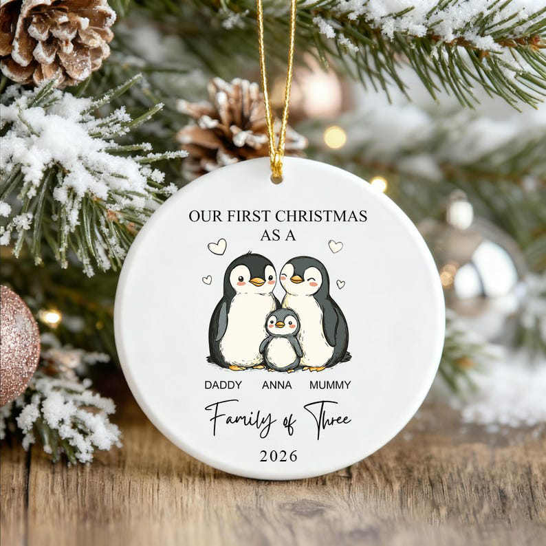 Family of Three Christmas Ornament, Family of 3, Custom New Family Ornament, Baby's First Christmas Ornament, Personalized Family Ornament