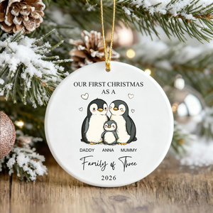 Family of Three Christmas Ornament, Family of 3, Custom New Family Ornament, Baby's First Christmas Ornament, Personalized Family Ornament
