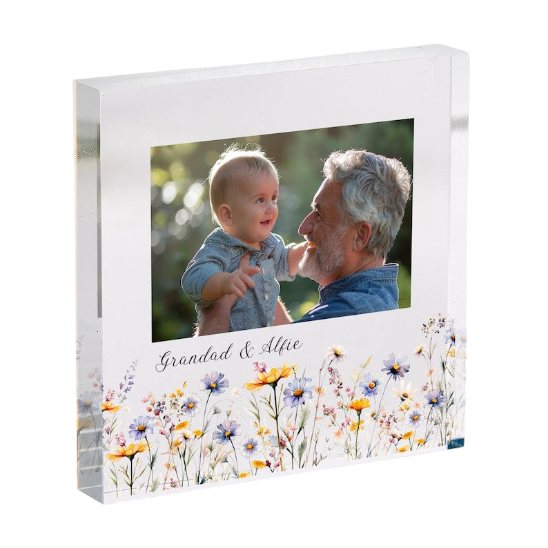 Gift for Nanny Personalised Acrylic Photo Plaque Floral Frame Birthday Mother's Day or Christmas Keepsake
