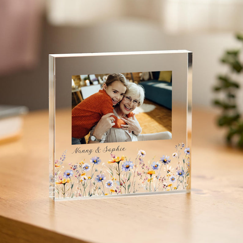 Gift for Nanny Personalised Acrylic Photo Plaque Floral Frame Birthday Mother's Day or Christmas Keepsake