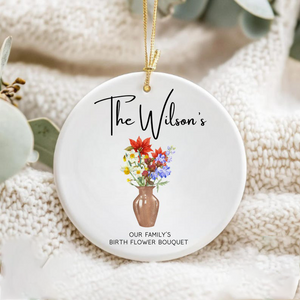 Personalized Birthflower Ornament, Custom Family Ornament with Last Name, Birth Month Flowers Keepsake, Gift for Mom, Mother's Day Gift