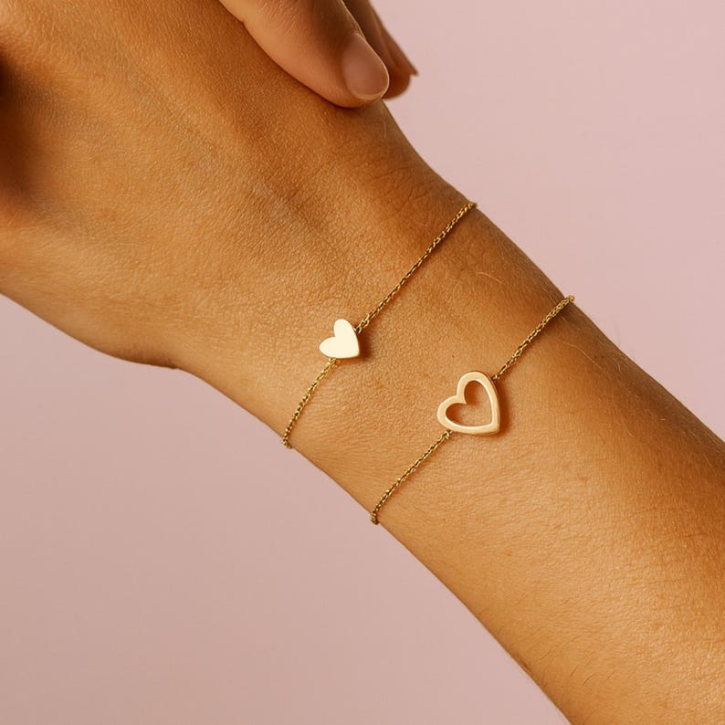 Mother daughter bracelet set Gold Hearts matching Mom daughter Gift Family jewelry Friends Present