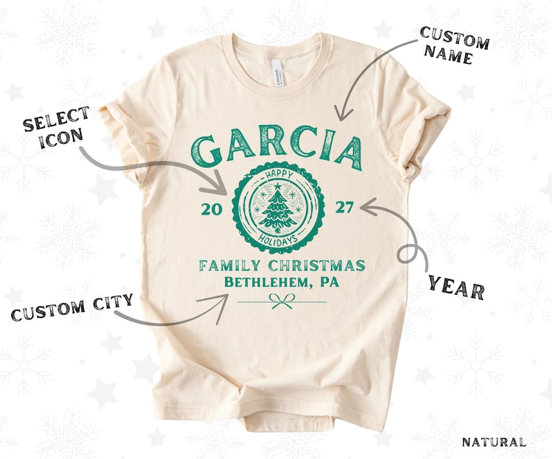 Custom Family Christmas Shirts, Bella Canvas Matching Xmas Tees, Personalized Name Shirt, Vintage Santa Varsity Christmas Family Outfits Pjs