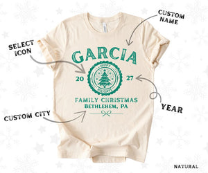 Custom Family Christmas Shirts, Matching Xmas Tees, Personalized Name Shirt, Vintage Santa Varsity Christmas Family Outfits Pjs