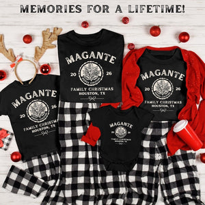 Custom Family Christmas Shirts, Bella Canvas Matching Xmas Tees, Personalized Name Shirt, Vintage Santa Varsity Christmas Family Outfits Pjs