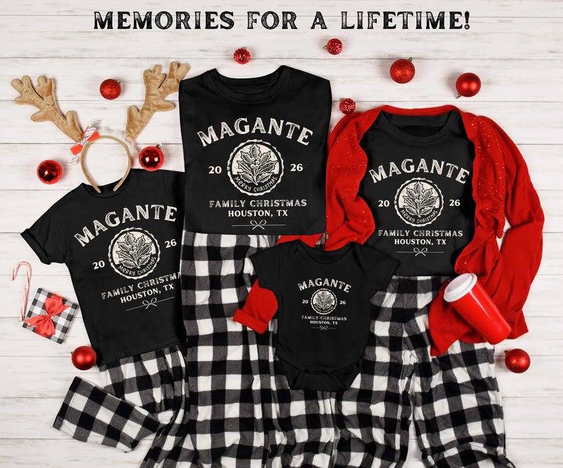 Custom Family Christmas Shirts, Matching Xmas Tees, Personalized Name Shirt, Vintage Santa Varsity Christmas Family Outfits Pjs