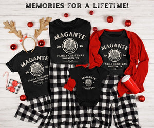 Custom Family Christmas Shirts, Matching Xmas Tees, Personalized Name Shirt, Vintage Santa Varsity Christmas Family Outfits Pjs