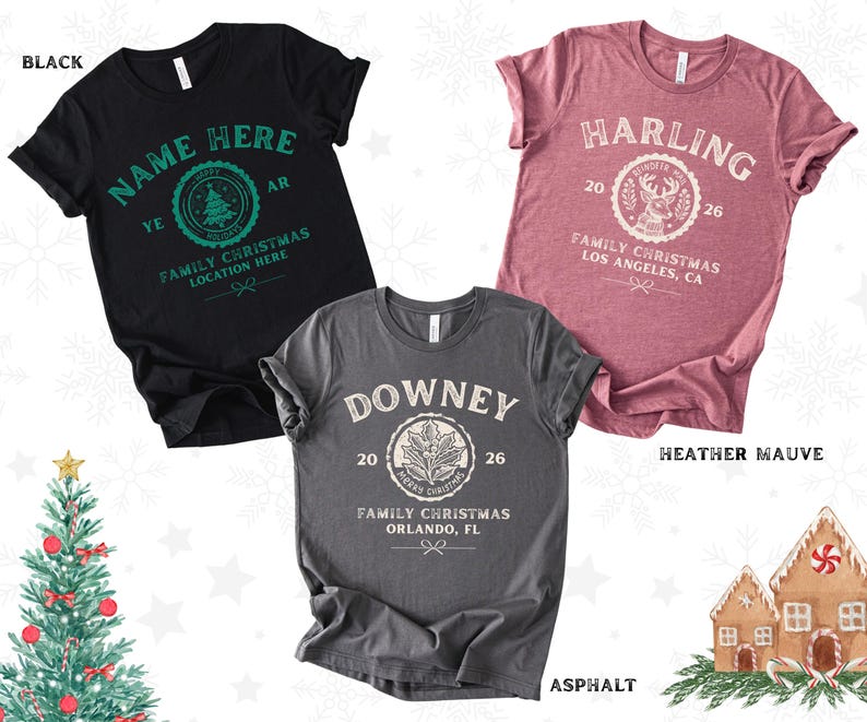 Custom Family Christmas Shirts, Matching Xmas Tees, Personalized Name Shirt, Vintage Santa Varsity Christmas Family Outfits Pjs