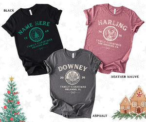 Custom Family Christmas Shirts, Matching Xmas Tees, Personalized Name Shirt, Vintage Santa Varsity Christmas Family Outfits Pjs