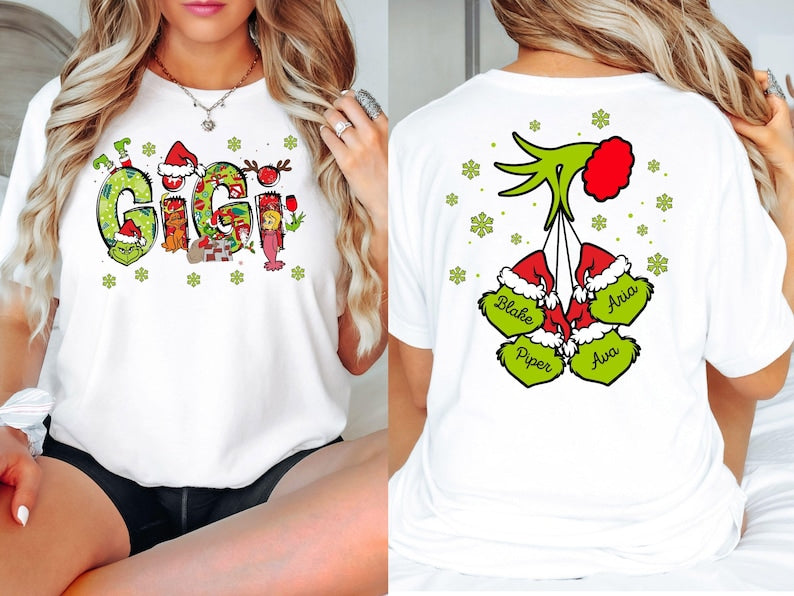Custom Gigi With Kids Name Christmas Gigi Shirt, Christmas Gigi Sweatshirt,Personalized Xmas Shirt Two Side Gigi Shirt,Christmas Hoodie Gigi