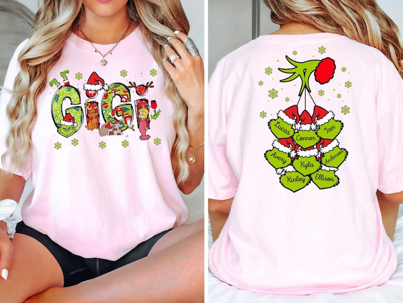 Custom Gigi With Kids Name Christmas Gigi Shirt, Christmas Gigi Sweatshirt,Personalized Xmas Shirt Two Side Gigi Shirt,Christmas Hoodie Gigi