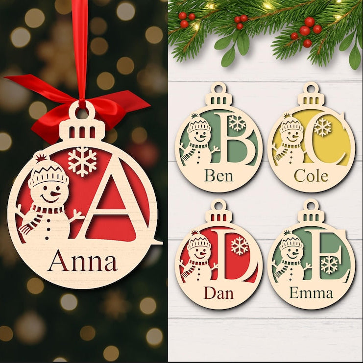 Christmas Balls Monogram, Snowman Bauble , Custom Name Ornament,Tree Ornaments