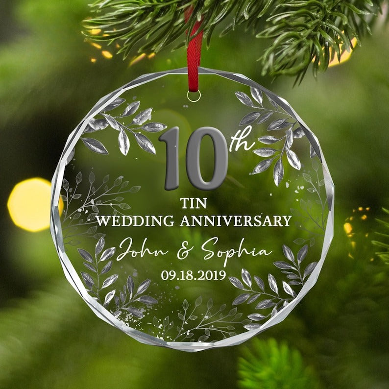 10th Wedding Anniversary Gift,Personalized 10th Anniversary Gift,Tin Wedding Anniversary Glass Ornament,Anniversary Keepsake,Gift for Couple