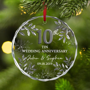 10th Wedding Anniversary Gift,Personalized 10th Anniversary Gift,Tin Wedding Anniversary Glass Ornament,Anniversary Keepsake,Gift for Couple