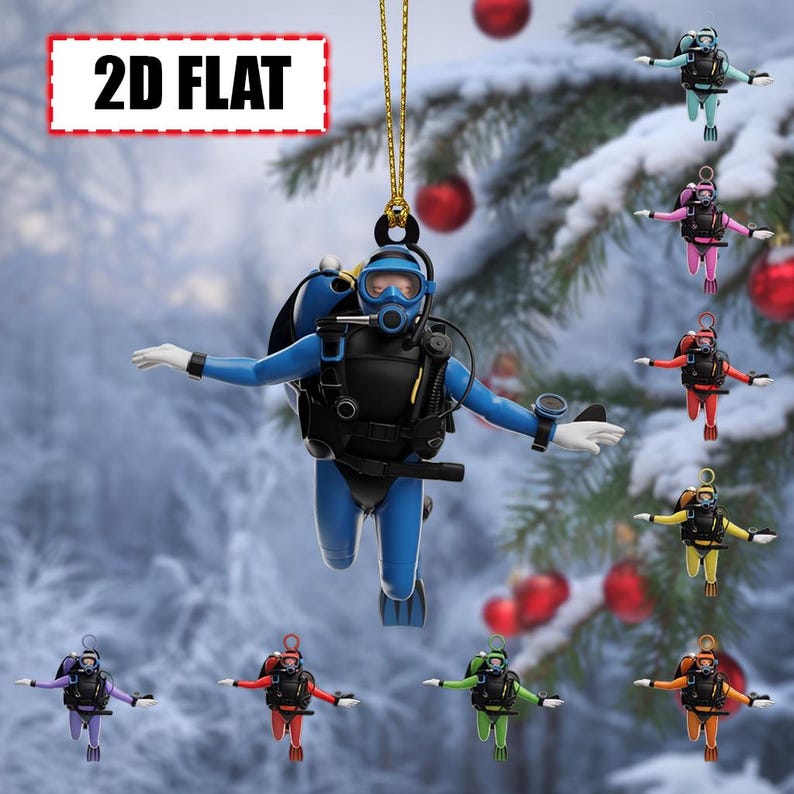Ornament Acrylic Personalized Scuba Diver Ornament Christmas Tree Decoration with Custom Name, Diving Gear Suit Keepsake for Ocean Lovers