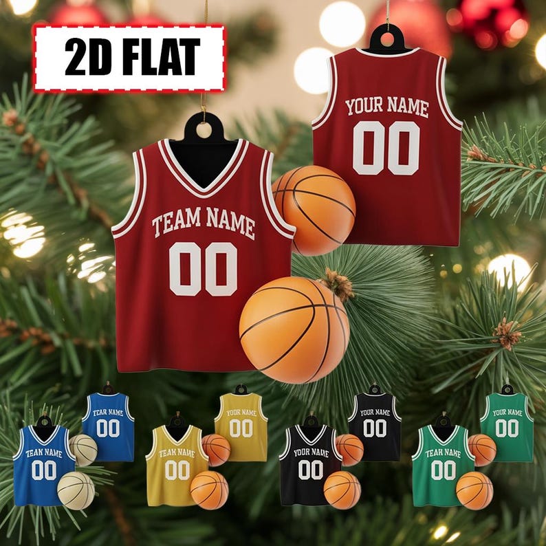 Personalized Basketball Jersey Ornament Flat 2D Acrylic Christmas Tree Decoration with Custom Name, Team, and Number Keepsake Gift