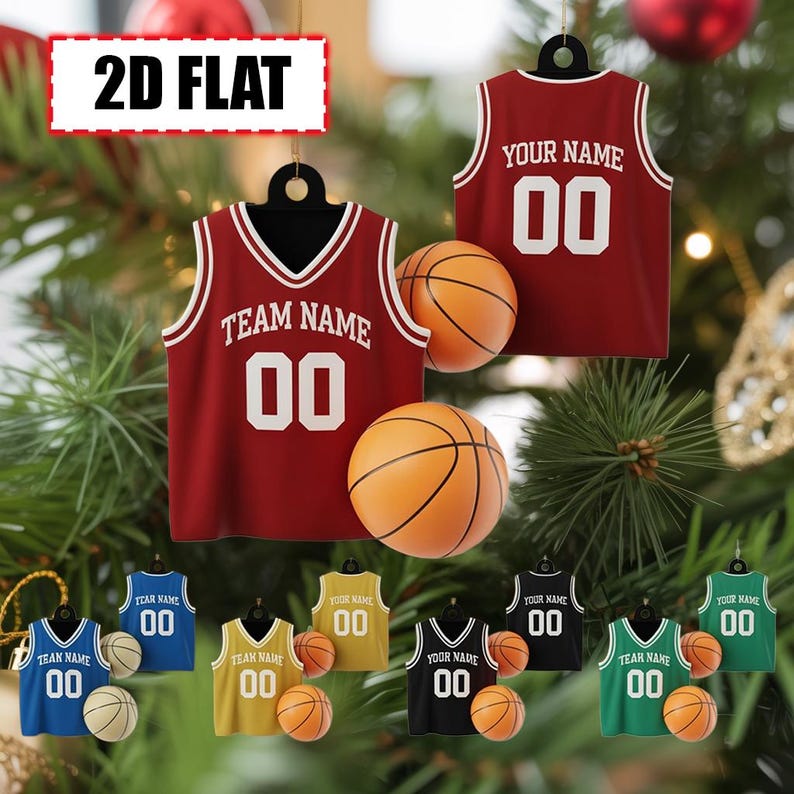 Personalized Basketball Jersey Ornament Flat 2D Acrylic Christmas Tree Decoration with Custom Name, Team, and Number Keepsake Gift