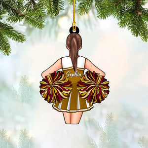 Personalized Cheerleader Ornament: Custom Uniform & Pom Poms, Girl Christmas Ornament Gift for Cheer Team