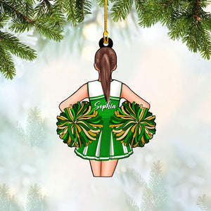 Personalized Cheerleader Ornament: Custom Uniform & Pom Poms, Girl Christmas Ornament Gift for Cheer Team