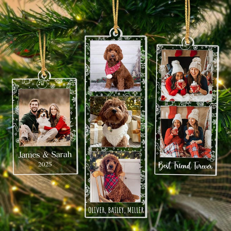 Personalized Photo Strip Ornament, Custom Family Photo Christmas Ornament, Besties Xmas Gift, Pet 1st Christmas Keepsake, Picture Keepsake