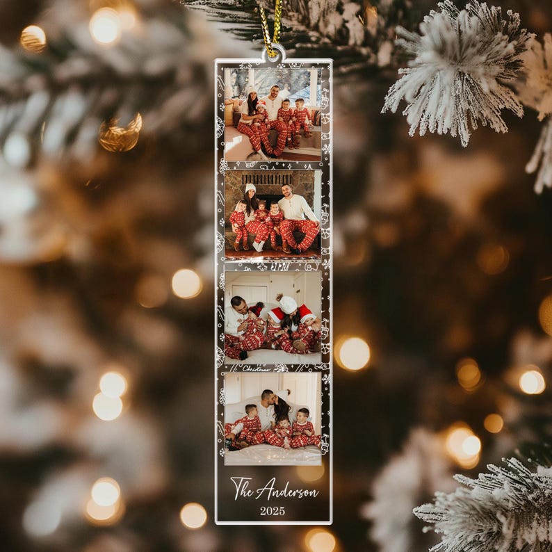 Personalized Photo Strip Ornament, Custom Family Photo Christmas Ornament, Besties Xmas Gift, Pet 1st Christmas Keepsake, Picture Keepsake