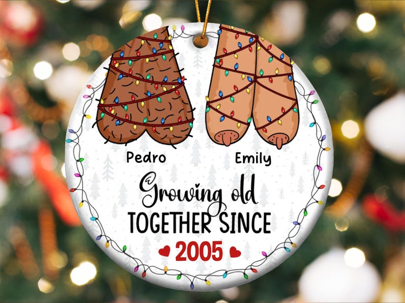 Funny Christmas Ornament for Couple, Personalized I Want To Grow Old With You Keepsake, Holiday Gift for Husband Wife,Present for Old Couple