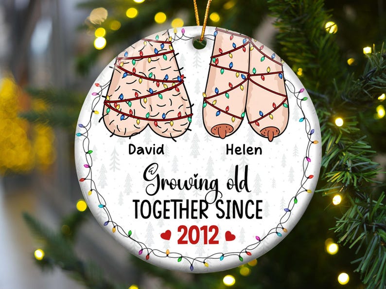 Funny Christmas Ornament for Couple, Personalized I Want To Grow Old With You Keepsake, Holiday Gift for Husband Wife,Present for Old Couple