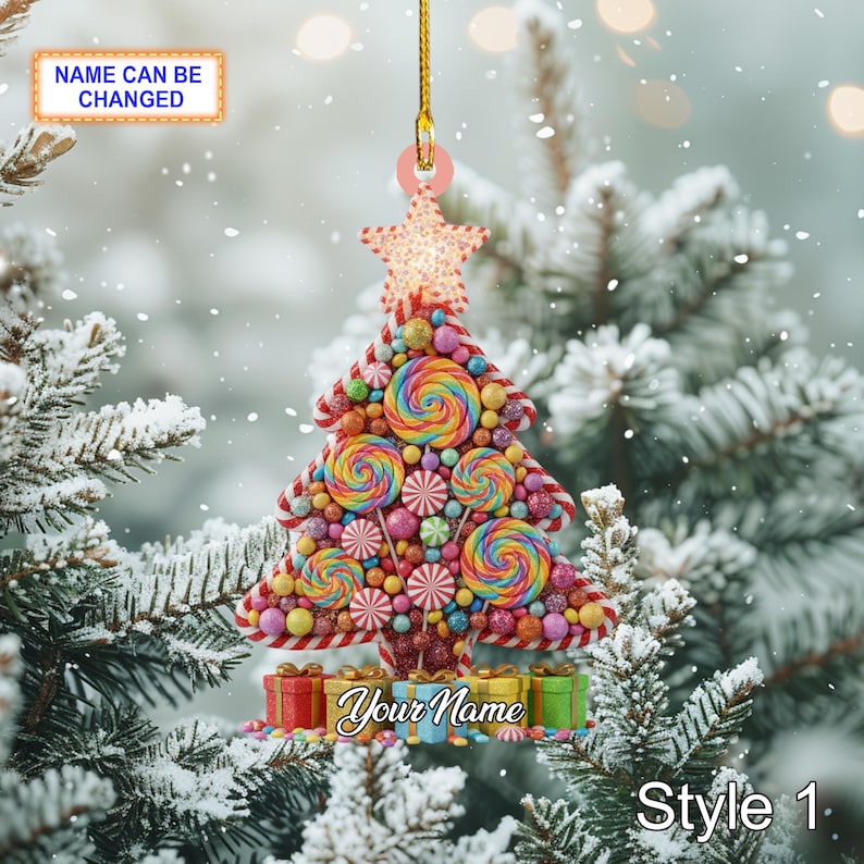 Personalized Candy Christmas Tree Ornament, Custom Name Lollipop Xmas Decoration, Colorful Sweet Holiday Ornament, Fun Festive Gift