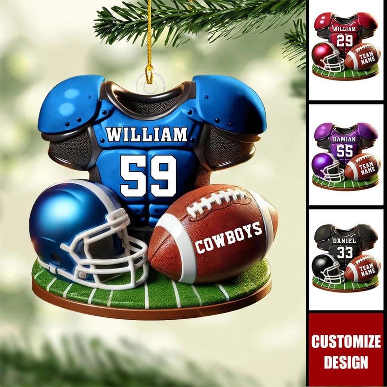 Personalized Football Christmas Ornament, Football Player Ornament, Christmas Gift Football Player, Gift For Football Lover, Game Day Gift