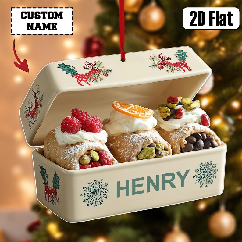 Custom Bakery Ornament Acrylic | Personalized Cannoli Box Holiday Decor | Christmas Fake Food Hanger | Cute Name Gift for Food Lovers