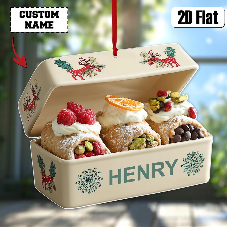 Custom Bakery Ornament Acrylic | Personalized Cannoli Box Holiday Decor | Christmas Fake Food Hanger | Cute Name Gift for Food Lovers
