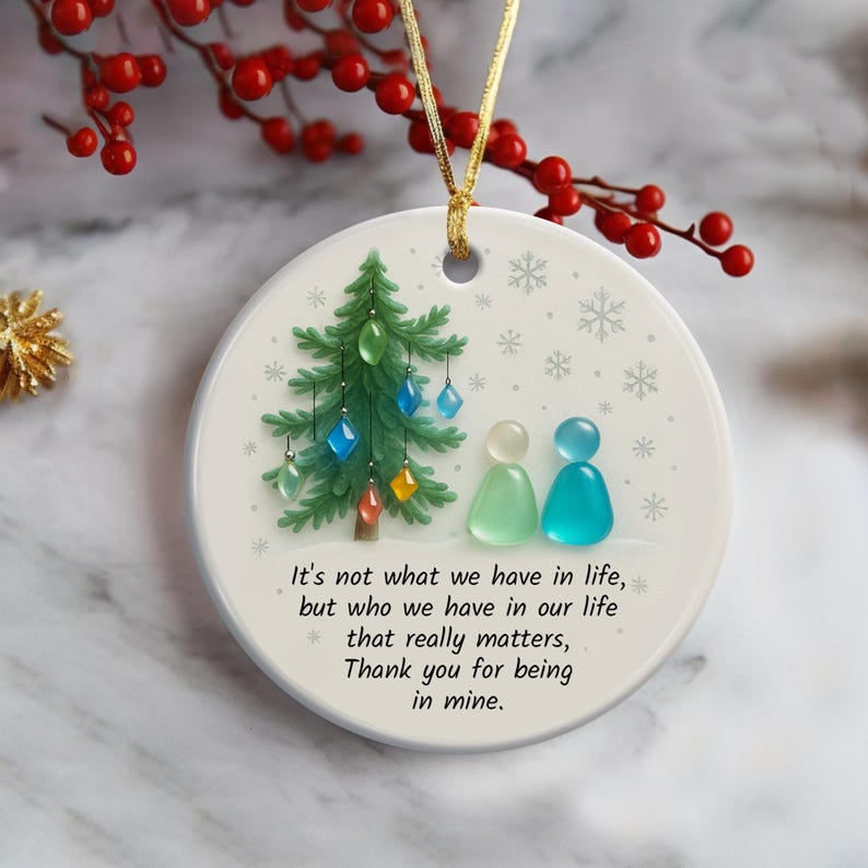 Sea Glass 2D Effect Print Ornament, Timeless Friendship Keepsake, Friends Christmas Gift, Best Friends Ornament, Sea Glass Art BFF Ornament