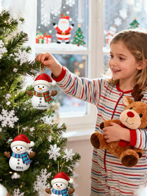 Personalized Snowman Christmas Ornaments, Custom Name Snowman Decor, Customizable Snowman Christmas Tree Decorations, Christmas, Family, Kid