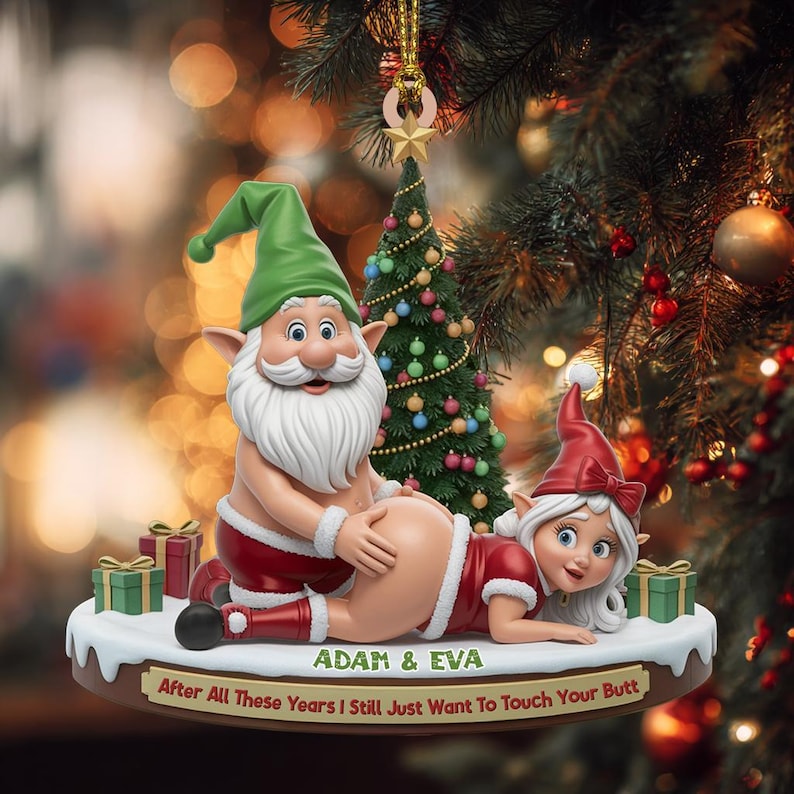 Adult Naughty Elf Ornament | Funny Personalized Couple Christmas Gift | Custom Holiday Tree Hanging Decoration | Hilarious Ornament