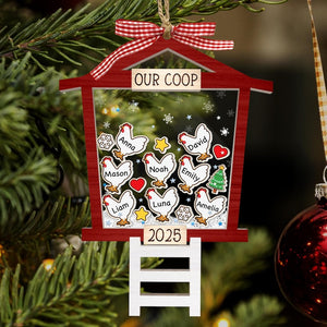 Personalized Chicken Coop Ornament 2025 Custom Family Name Christmas Ornament, Funny Farmhouse Gift for Chicken Lovers