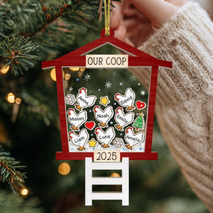 Personalized Chicken Coop Ornament 2025 Custom Family Name Christmas Ornament, Funny Farmhouse Gift for Chicken Lovers