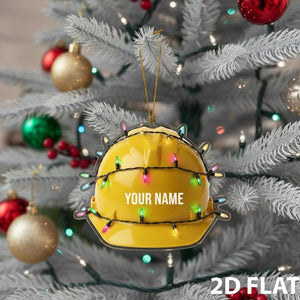 Personalized Hard Hat 2D FLAT Ornament, Custom Name Construction Worker Christmas Decoration, Builder Holiday Gift, Safety Helmet Xmas Decor