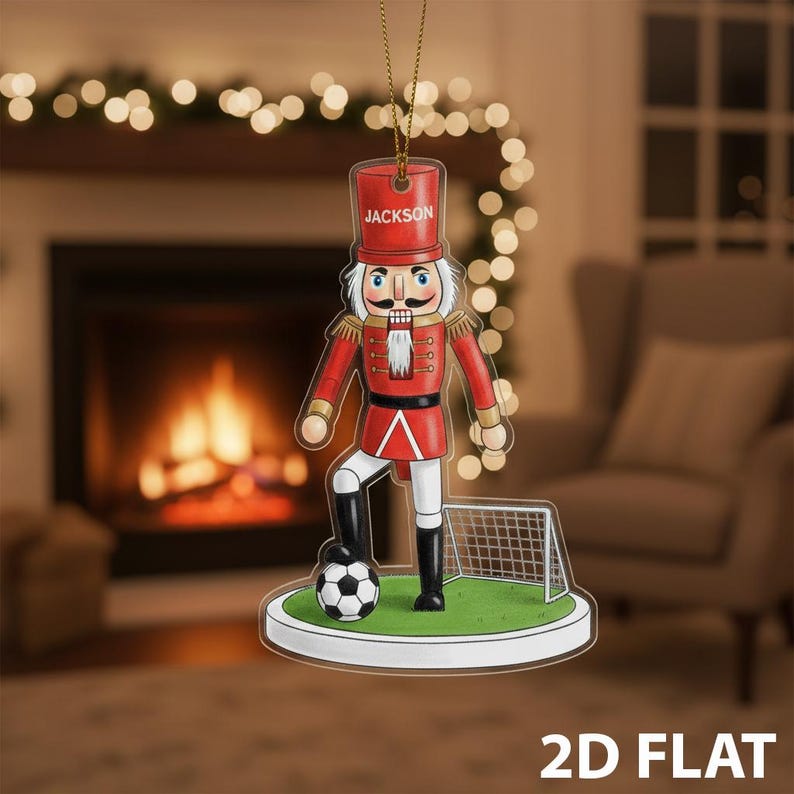 Personalized Soccer Nutcracker 2D FLAT Ornament, Custom Name Sports Christmas Decoration, Funny Soccer Player Holiday Gift, Xmas Tree Decor