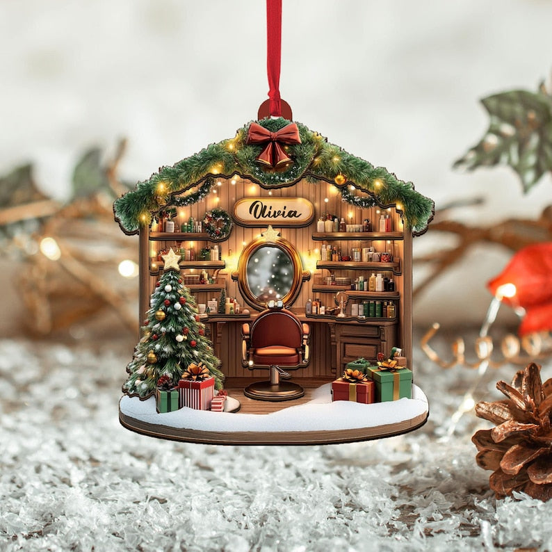 Personalized Hair Salon Christmas Ornament, Hair Salon Acrylic / Wood Ornament, Hairdresser Gifts,Hair Salon Christmas Decor,Hair Stylist Gift