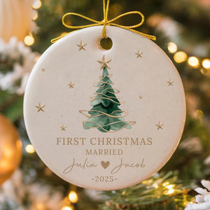 Personalized First Christmas Ceramic Ornament, Married Date Ornament, Merry Christmas Gifts, Christmas Tree Decor, Christmas Party Gifts