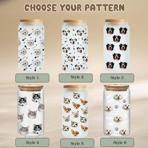 Custom 16oz Pet Photo Can Glass Cup, Personalized Iced Coffee Portrait Mug Christmas Trend Gift for Dog Lover, Boho Cat Cup with Lid &Strawt