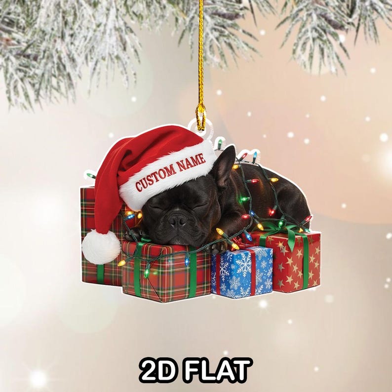 French Bulldog 2D FLAT Ornament, Personalized Dog Christmas Gift, Custom Name Pet Ornament, Cute Puppy Xmas Decor, Dog Lover Gift, Xmas Tree