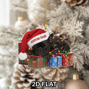 French Bulldog 2D FLAT Ornament, Personalized Dog Christmas Gift, Custom Name Pet Ornament, Cute Puppy Xmas Decor, Dog Lover Gift, Xmas Tree